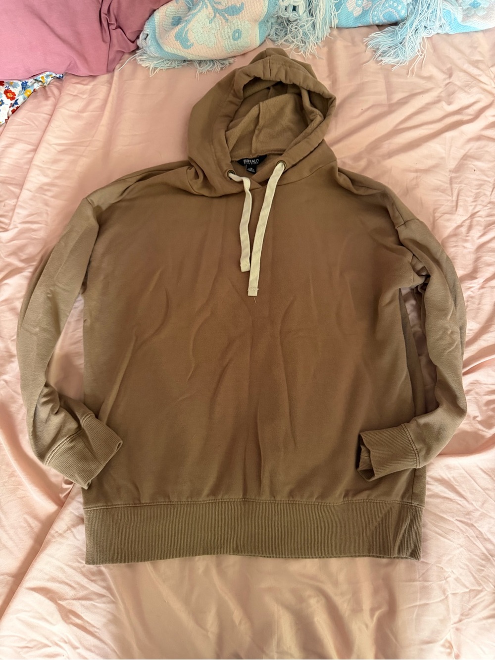 Buffalo David Bitton Tan Brown Hoodie with Cream Drawstrings